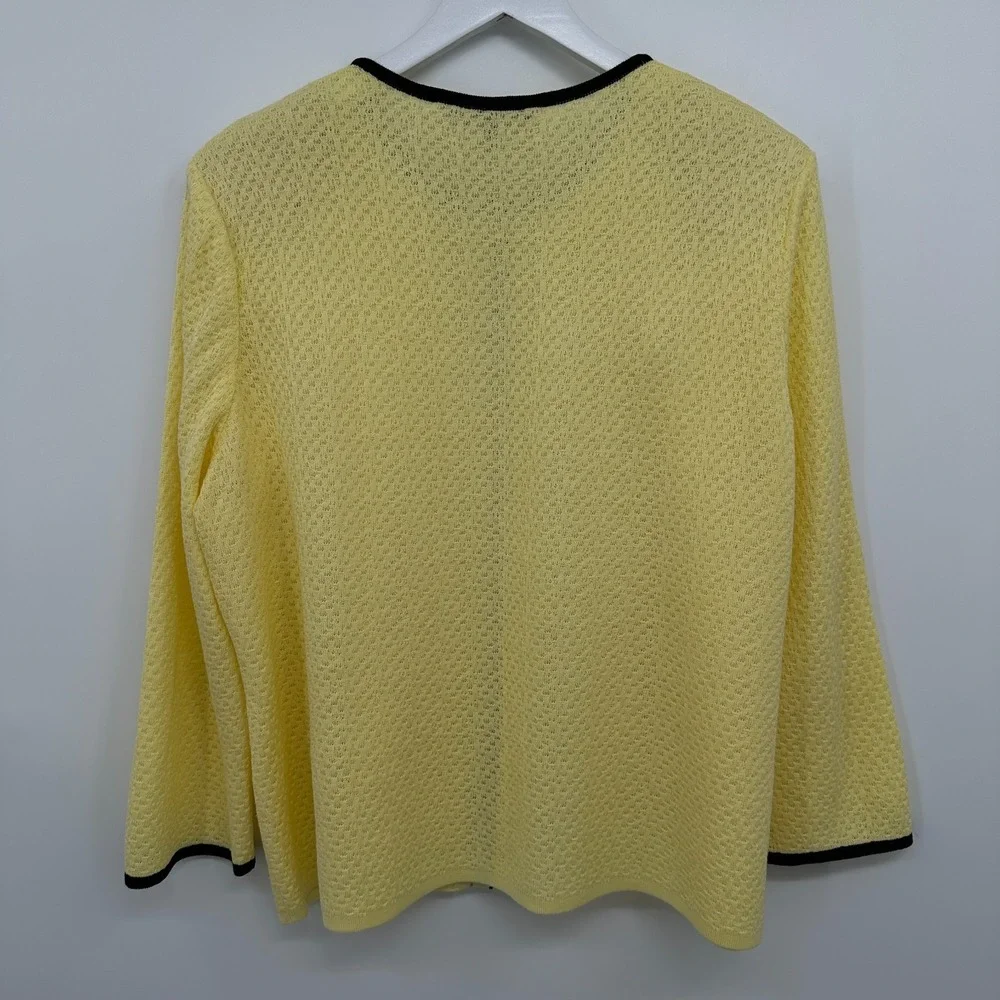 Ming Wang Cardigan Jacket Large Knit 3/4 Sleeve Shoulder Pads Office Career Boho
